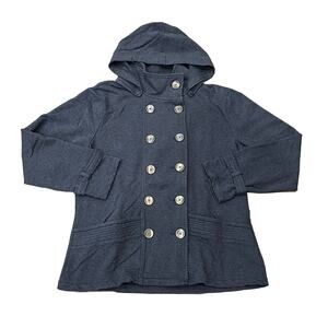 Coldwater Creek Double Breasted Hooded Military Jacket Navy Blue M